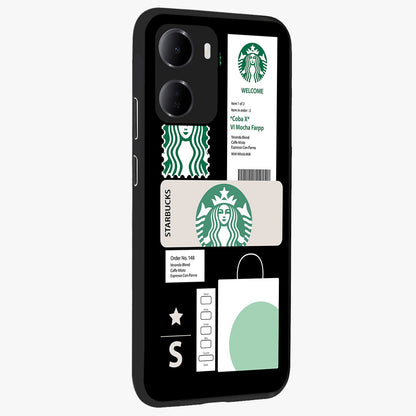 Starbucks Mocha Glass Case upright view showcasing trendy coffee inspired artwork with modern lifestyle theme.