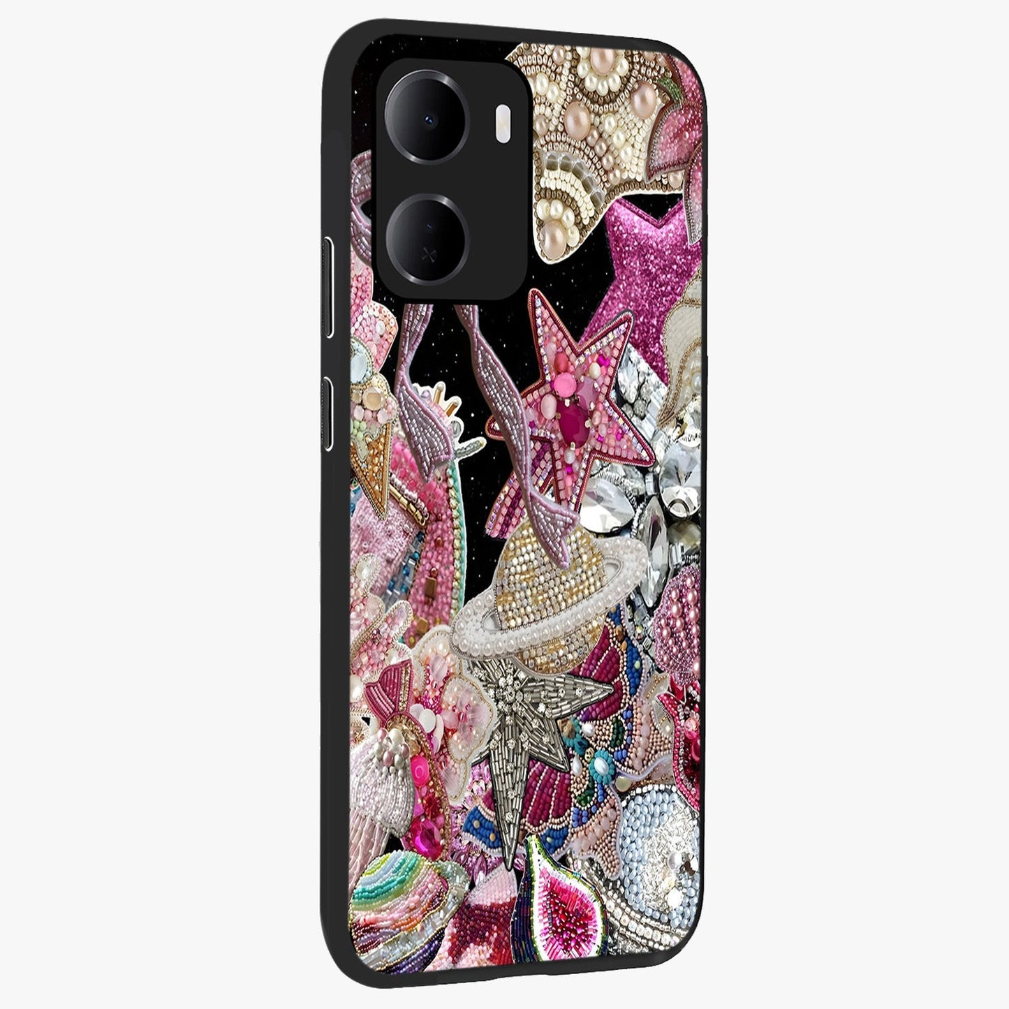 Starlit Jewel Dream Glass Case upright view showcasing radiant star inspired artwork with magical night theme.