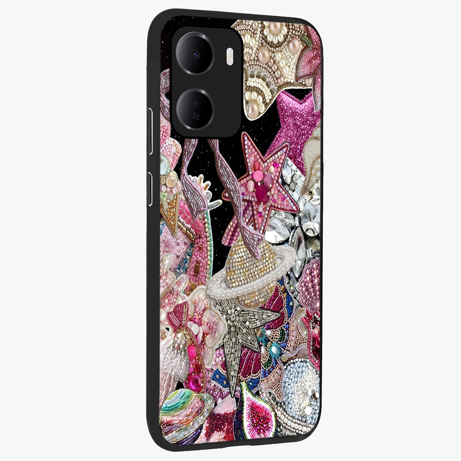 Starlit Jewel Dream Glass Case upright view showcasing radiant star inspired artwork with magical night theme.