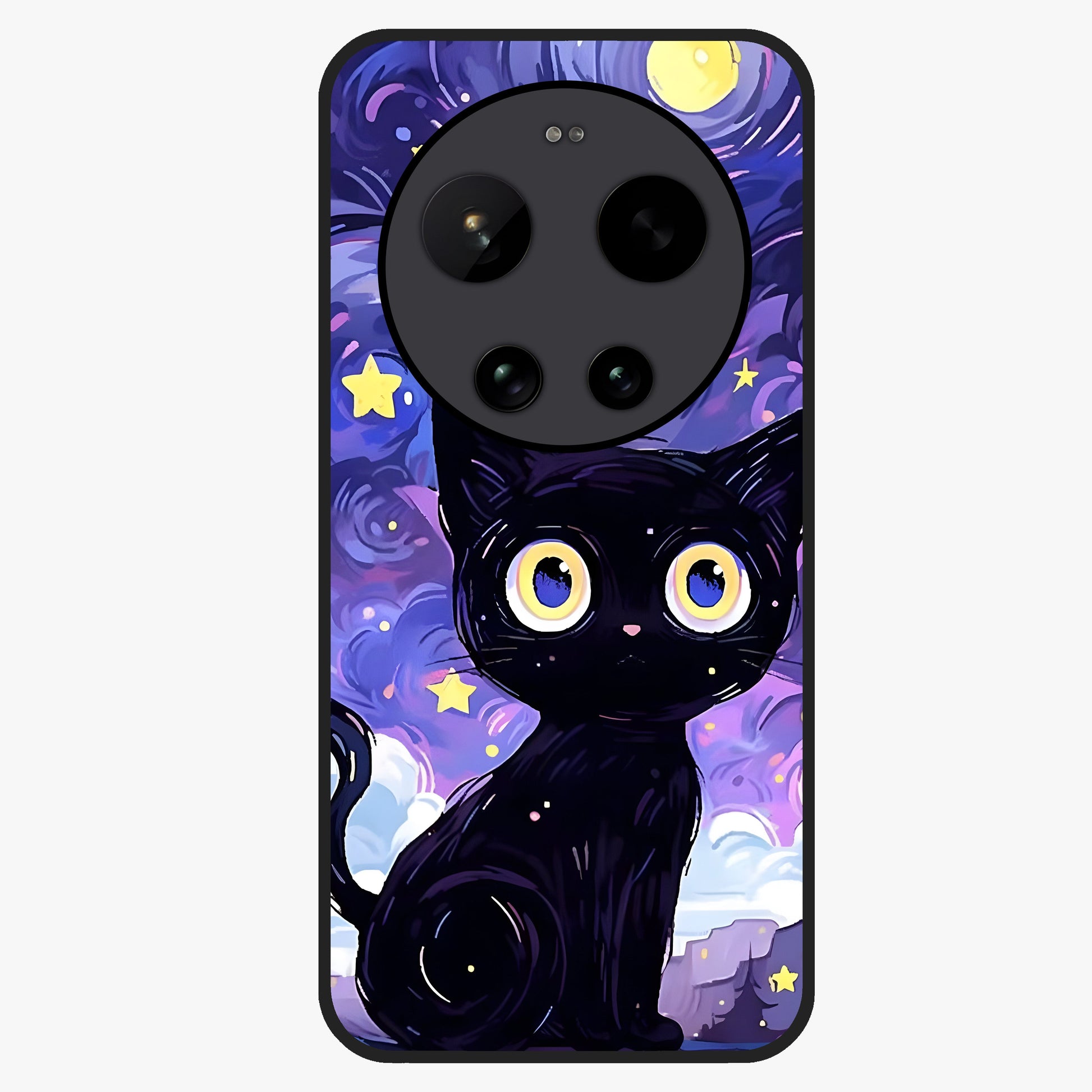 Abstract Cat Art Glass Case showing flat back view with artistic cat illustration and glossy glass finish.