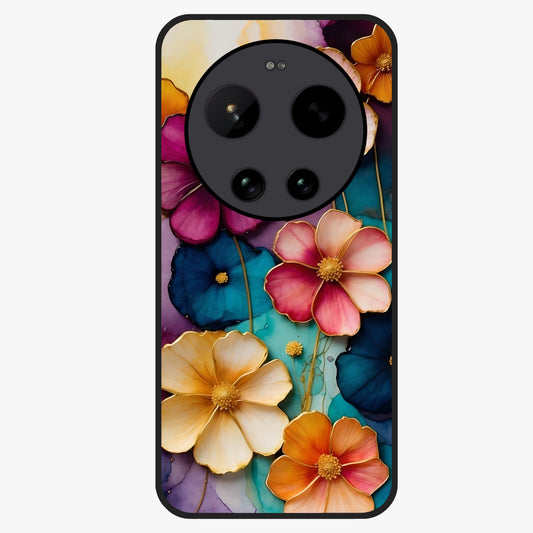 Artlyn Grace Flower Pattern Glass Case showing flat back view with elegant floral pattern artwork and glossy glass finish.
