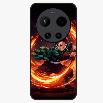 Blazing Sword Resolve Glass Case showing flat back view with fiery sword artwork and glossy glass finish.