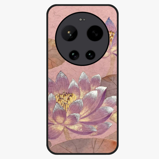 Blossom Mist Lotus Glass Case showing flat back view with serene lotus blossom artwork and glossy glass finish.