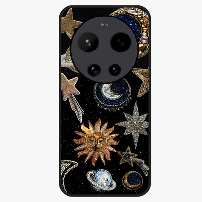 Celestial Gem Constellations Glass Case showing flat back view with sparkling constellation artwork and glossy glass finish.