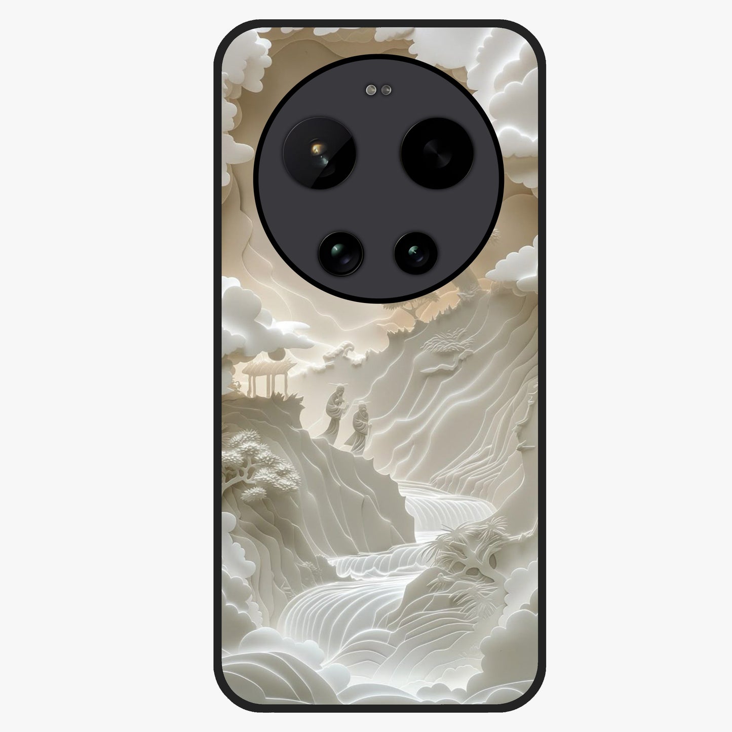 Celestial Origami Glass Case showing flat back view with artistic origami inspired celestial artwork and glossy glass finish.