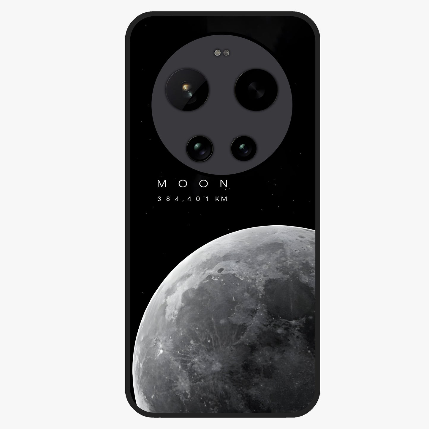 Cosmic Moon Glow Glass Case showing flat back view with glowing moon artwork and glossy glass finish.