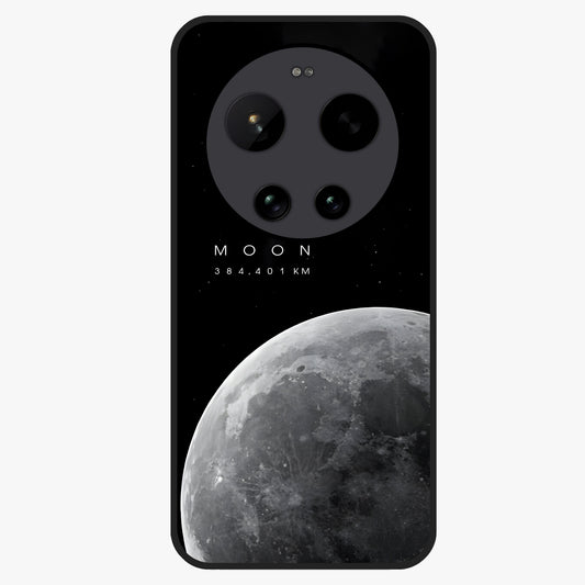 Cosmic Moon Glow Glass Case showing flat back view with glowing moon artwork and glossy glass finish.