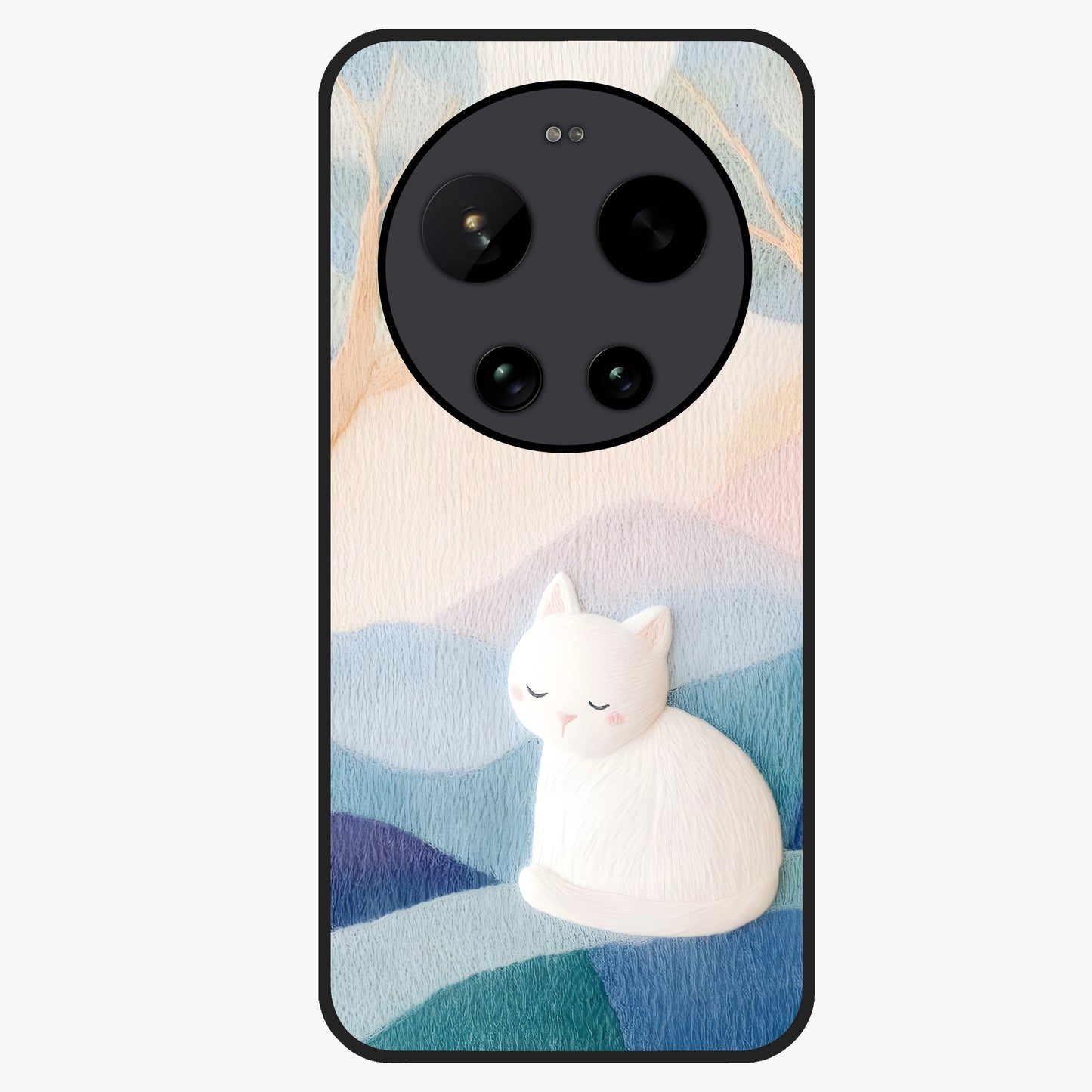 Cotton Dream Cat Glass Case showing flat back view with soft dreamy cat artwork and glossy glass finish.