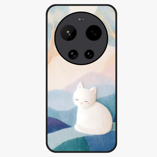 Cotton Dream Cat Glass Case showing flat back view with soft dreamy cat artwork and glossy glass finish.