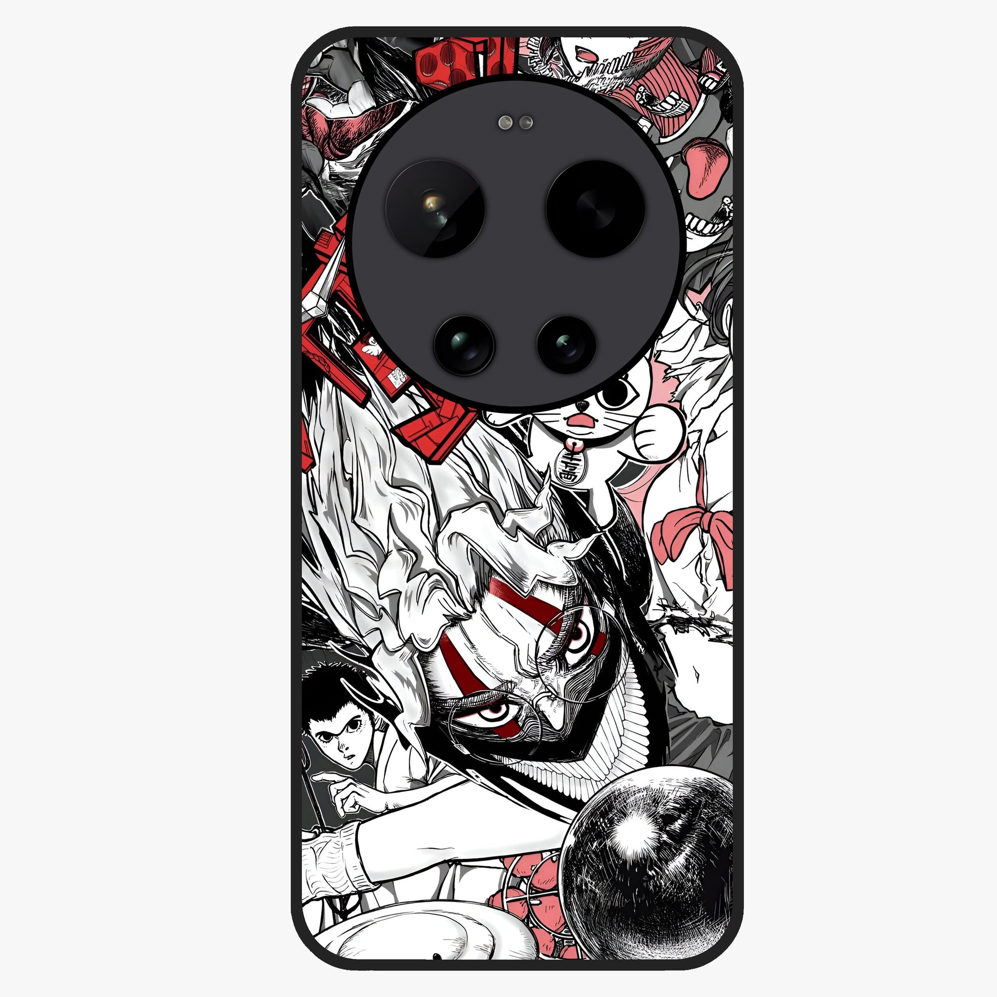 Crimson Chaos Panel Glass Case showing flat back view with bold crimson abstract artwork and glossy glass finish.