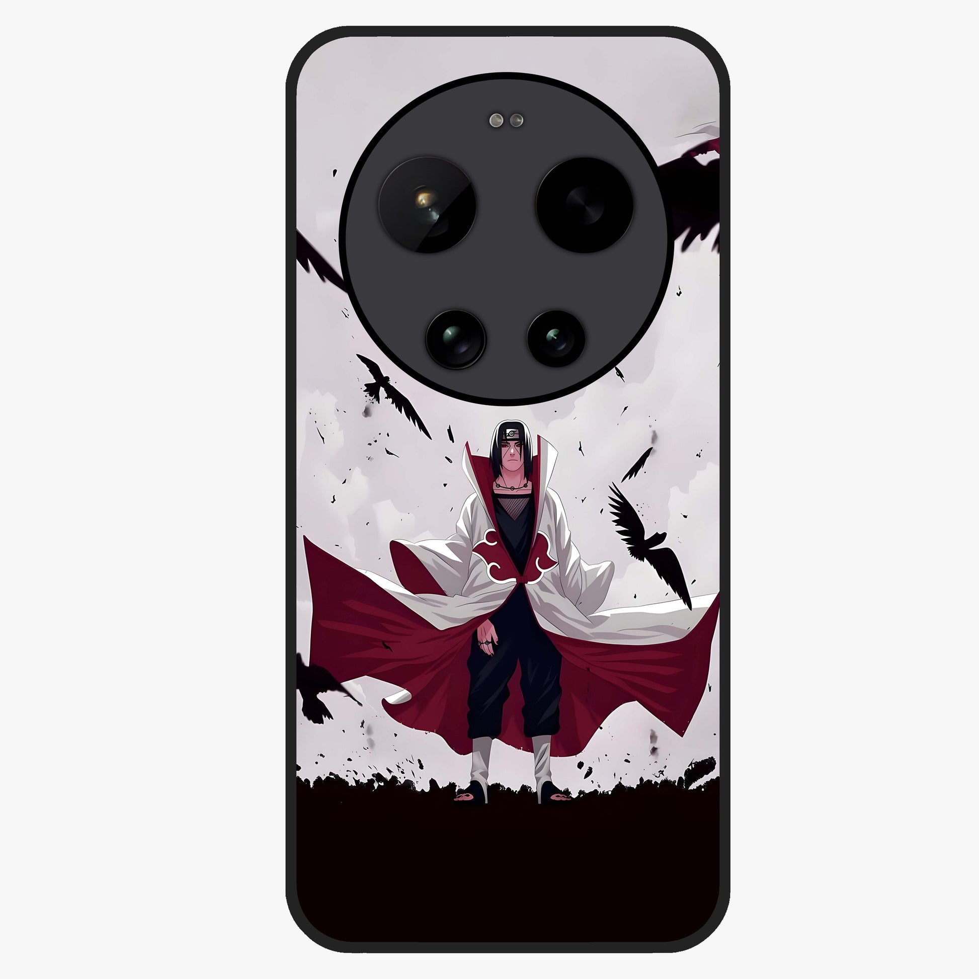 Crimson Crow Ascension Glass Case showing flat back view with mystical crow artwork and glossy glass finish.