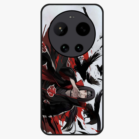 Crimson Crow Illusion Glass Case showing flat back view with artistic crow illusion artwork and glossy glass finish.
