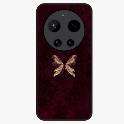 Crimson Fade Butterfly Glass Case showing flat back view with fading butterfly artwork and glossy glass finish.