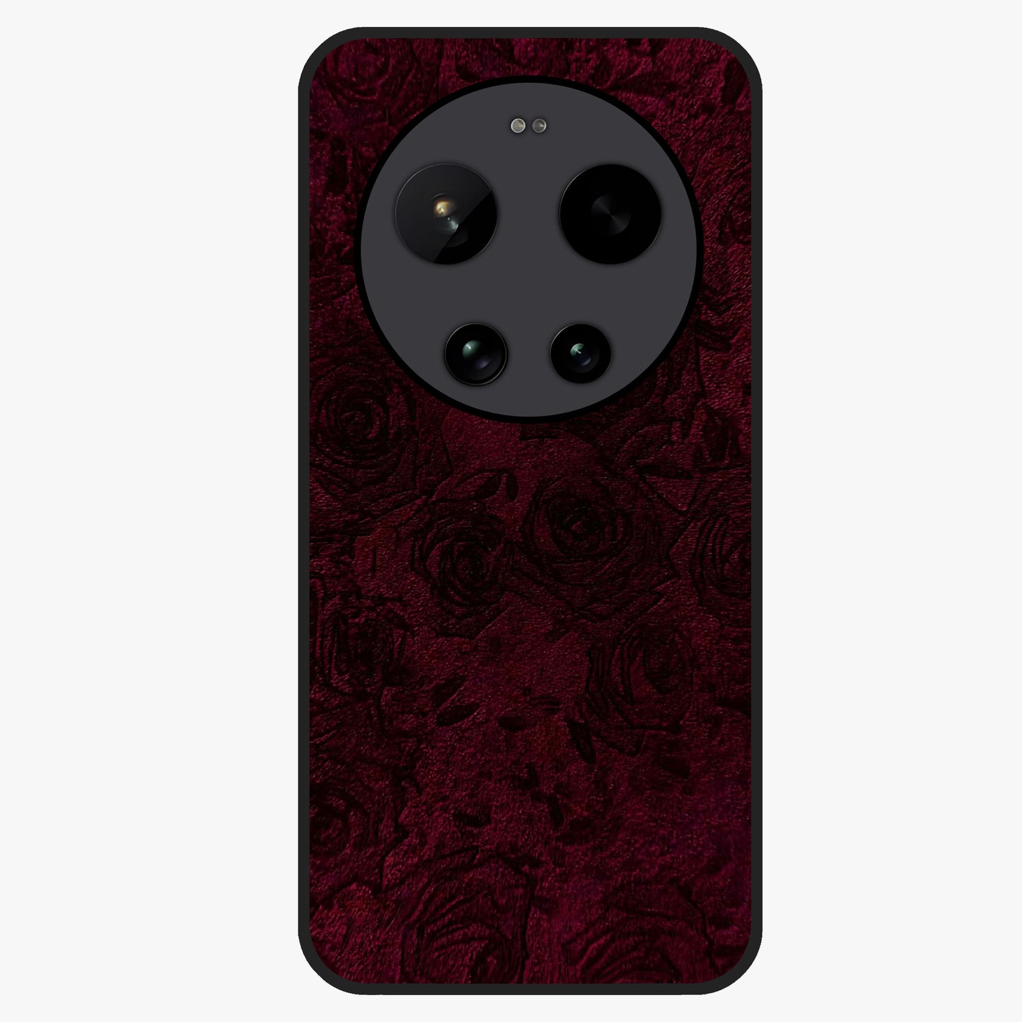 Crimson Fade Flow Glass Case showing flat back view with flowing crimson gradient artwork and glossy glass finish.