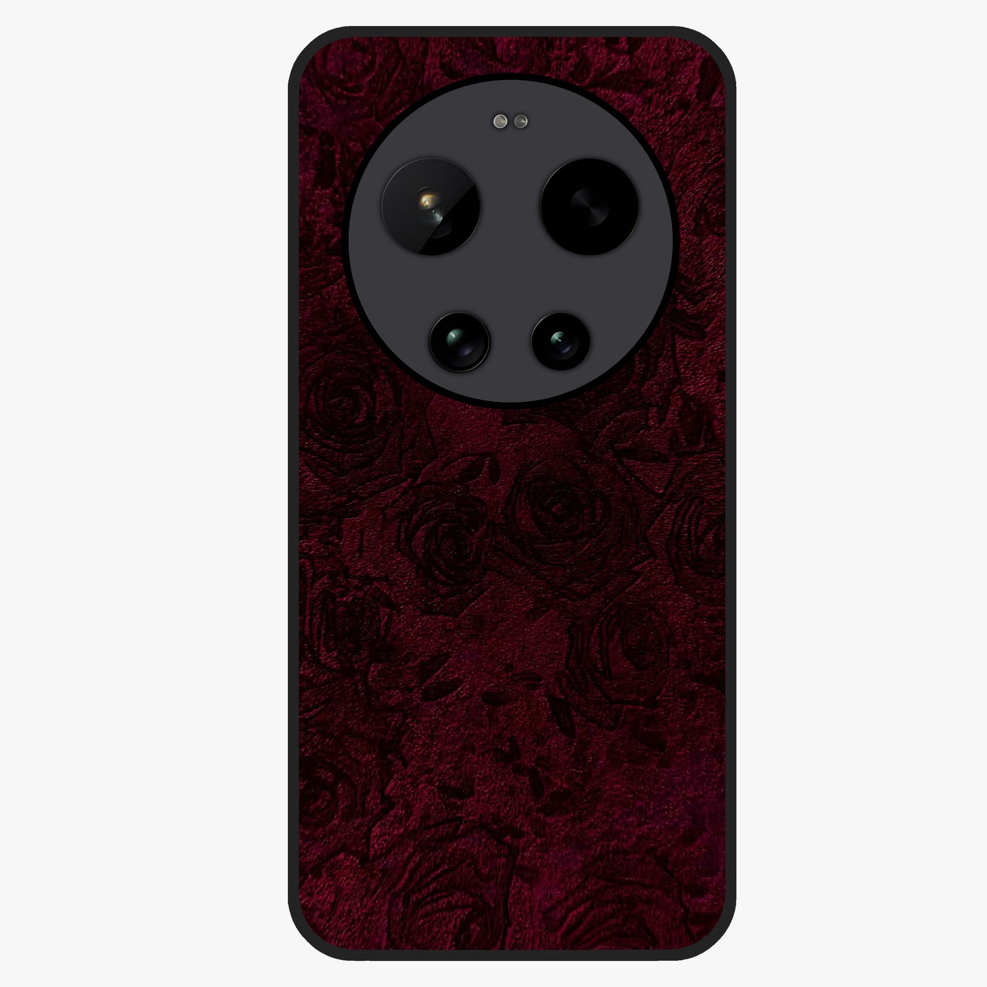 Crimson Fade Flow Glass Case showing flat back view with flowing crimson gradient artwork and glossy glass finish.