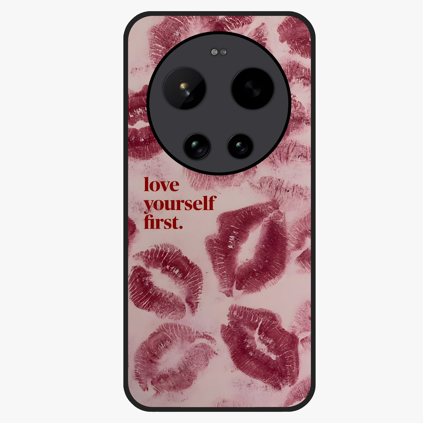 Crimson Kiss Love Glass Case showing flat back view with romantic crimson themed artwork and glossy glass finish.