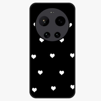 Cute And Simple White Hearts Glass Case showing flat back view with minimal white heart pattern and glossy glass finish.