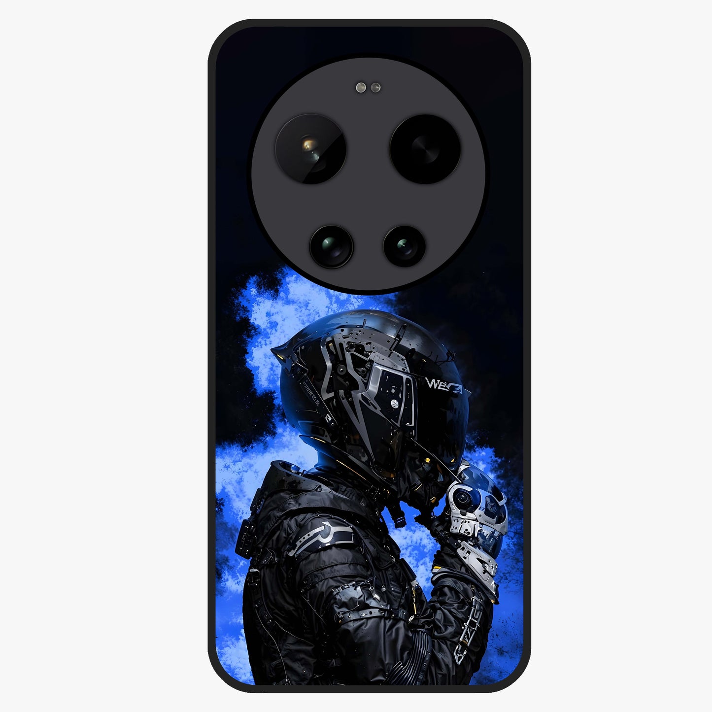 Cyber Sentinel Protocol Glass Case showing flat back view with futuristic cyber themed artwork and glossy glass finish.