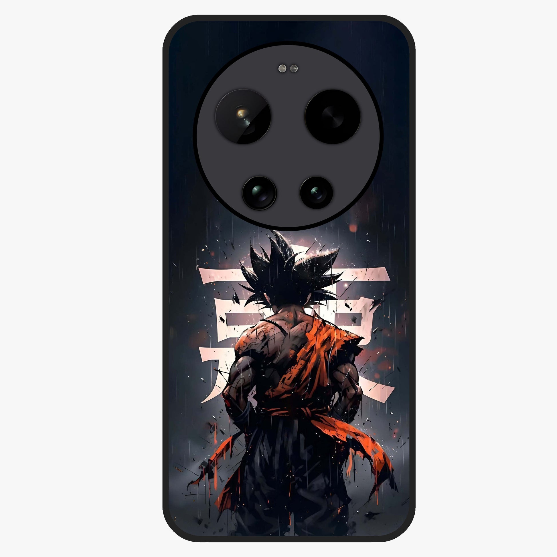 Dark Warrior In Rain Glass Case showing flat back view with warrior artwork in rainy atmosphere and glossy glass finish.