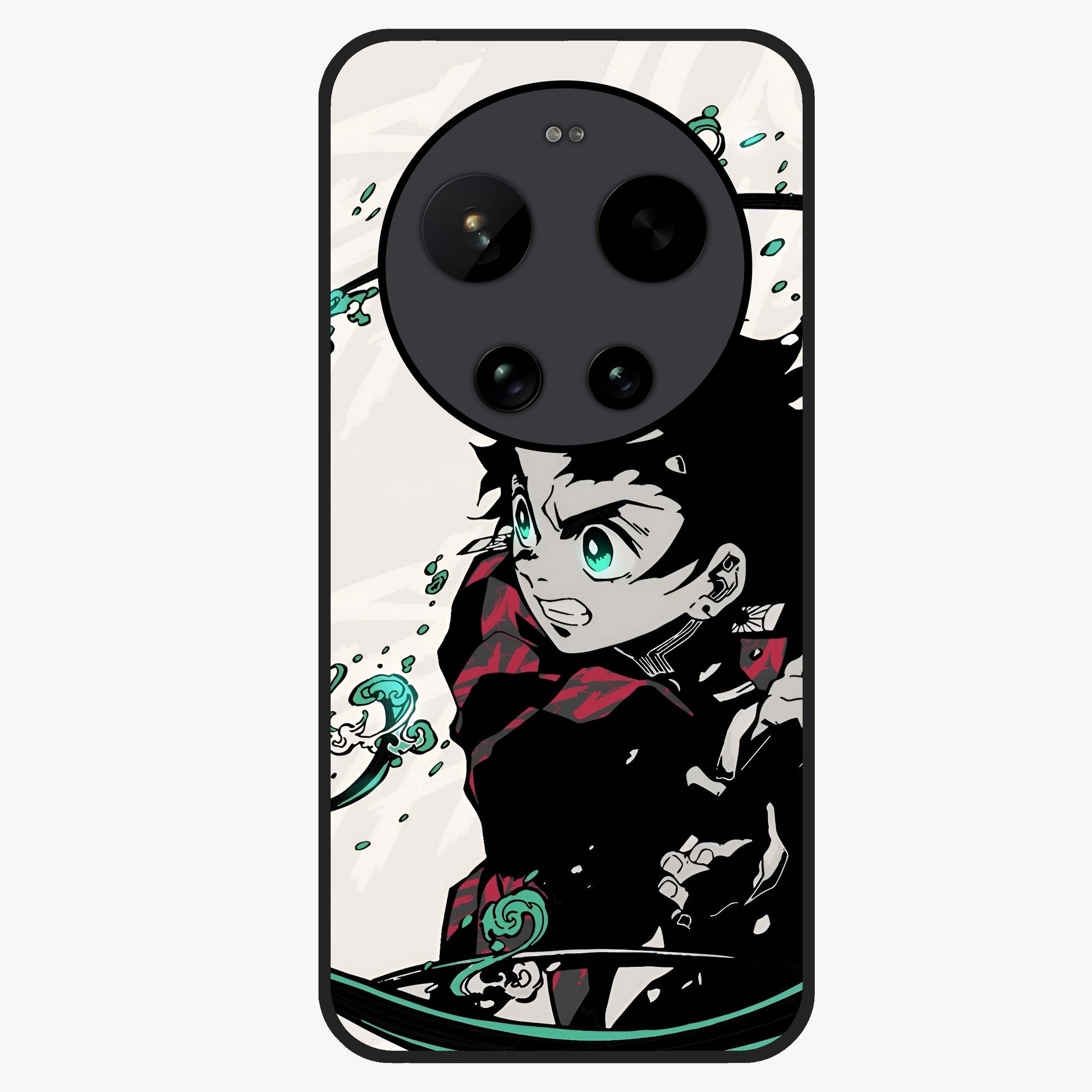 Demon Slayer Glass Case showing flat back view with bold anime inspired artwork and glossy glass finish.