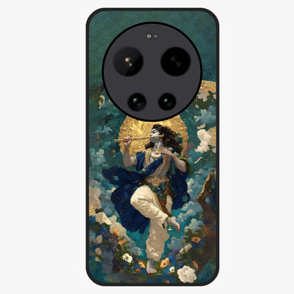 Divine Krishna Art Glass Case showing flat back view with Lord Krishna artwork and glossy glass finish.