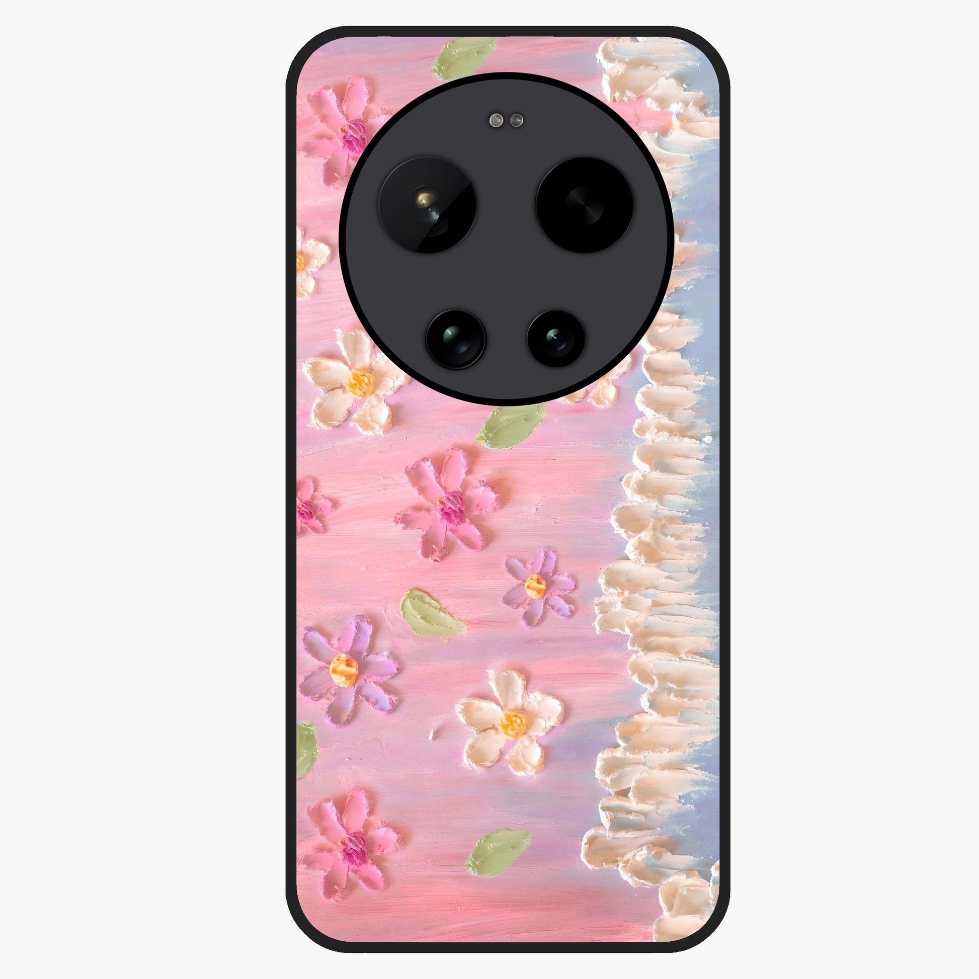 Dreamy Painted Garden Glass Case showing flat back view with artistic painted floral garden artwork and glossy glass finish.