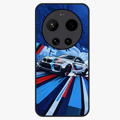 Drift Power Rush Glass Case showing flat back view with dynamic racing inspired artwork and glossy glass finish.