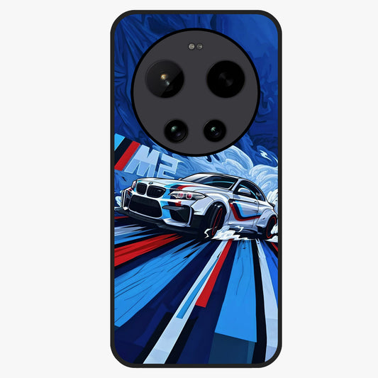 Drift Power Rush Glass Case showing flat back view with dynamic racing inspired artwork and glossy glass finish.