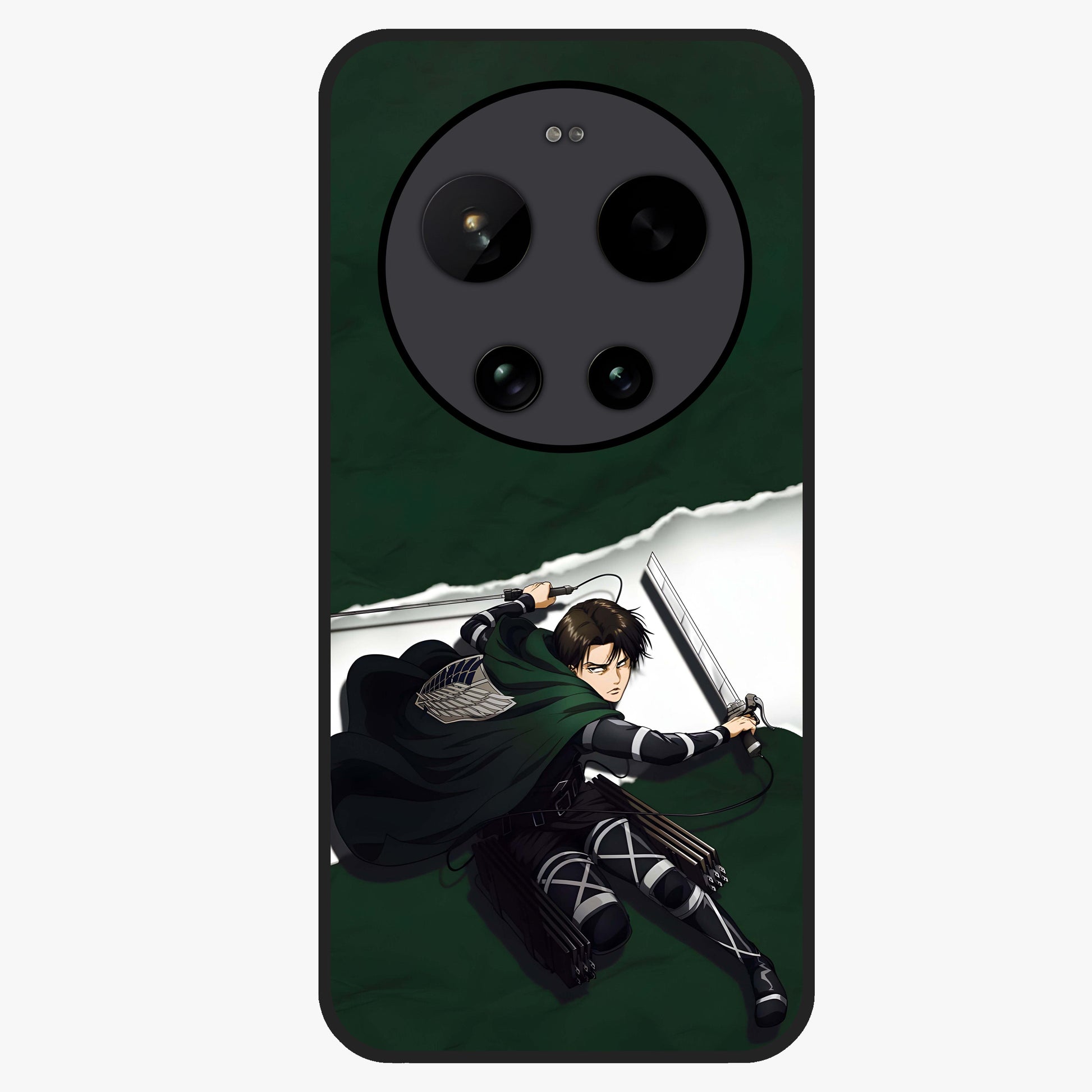Emerald War Vanguard Glass Case showing flat back view with powerful warrior themed artwork and glossy glass finish.