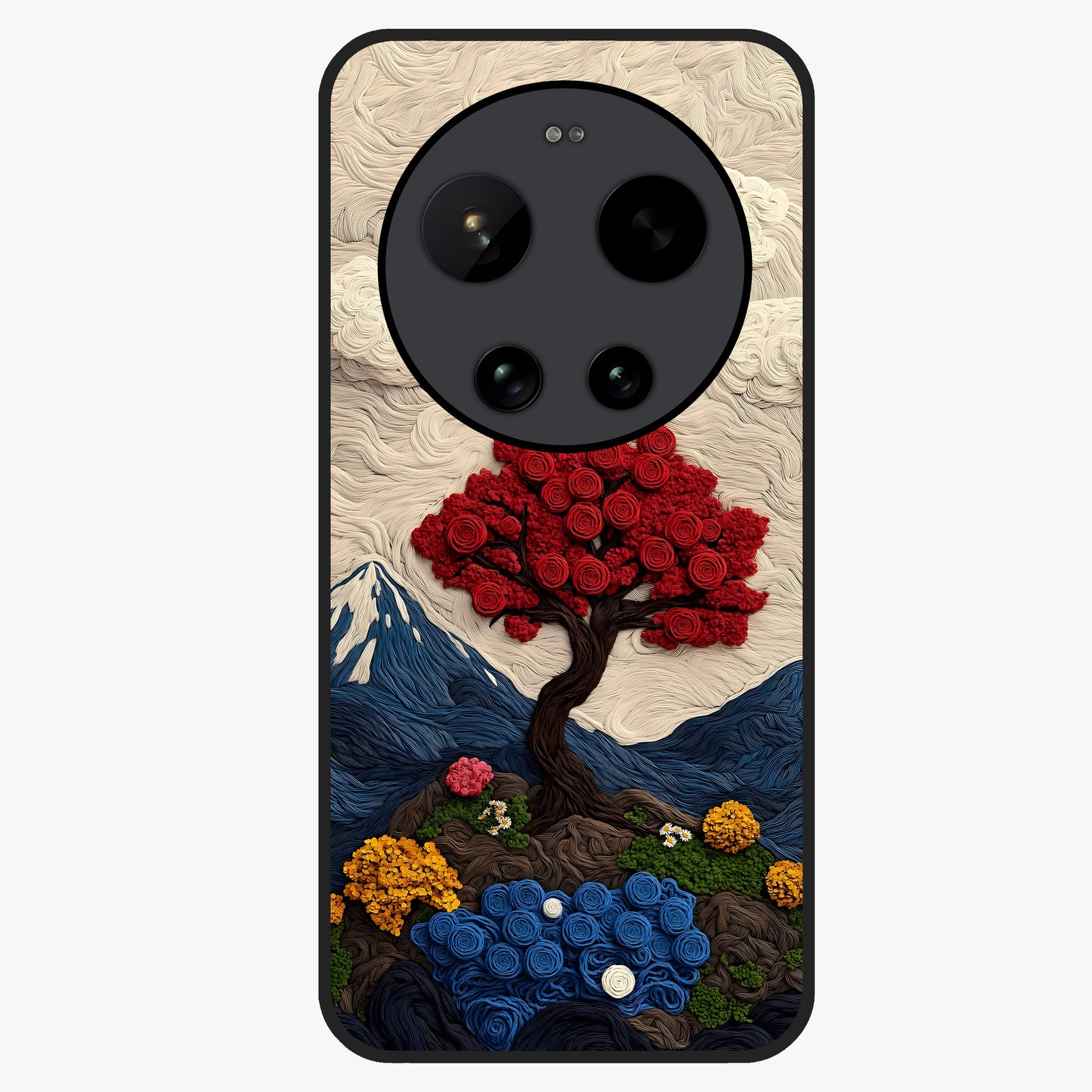 Eternal Nature Tapestry Glass Case showing flat back view with intricate nature tapestry artwork and glossy glass finish.