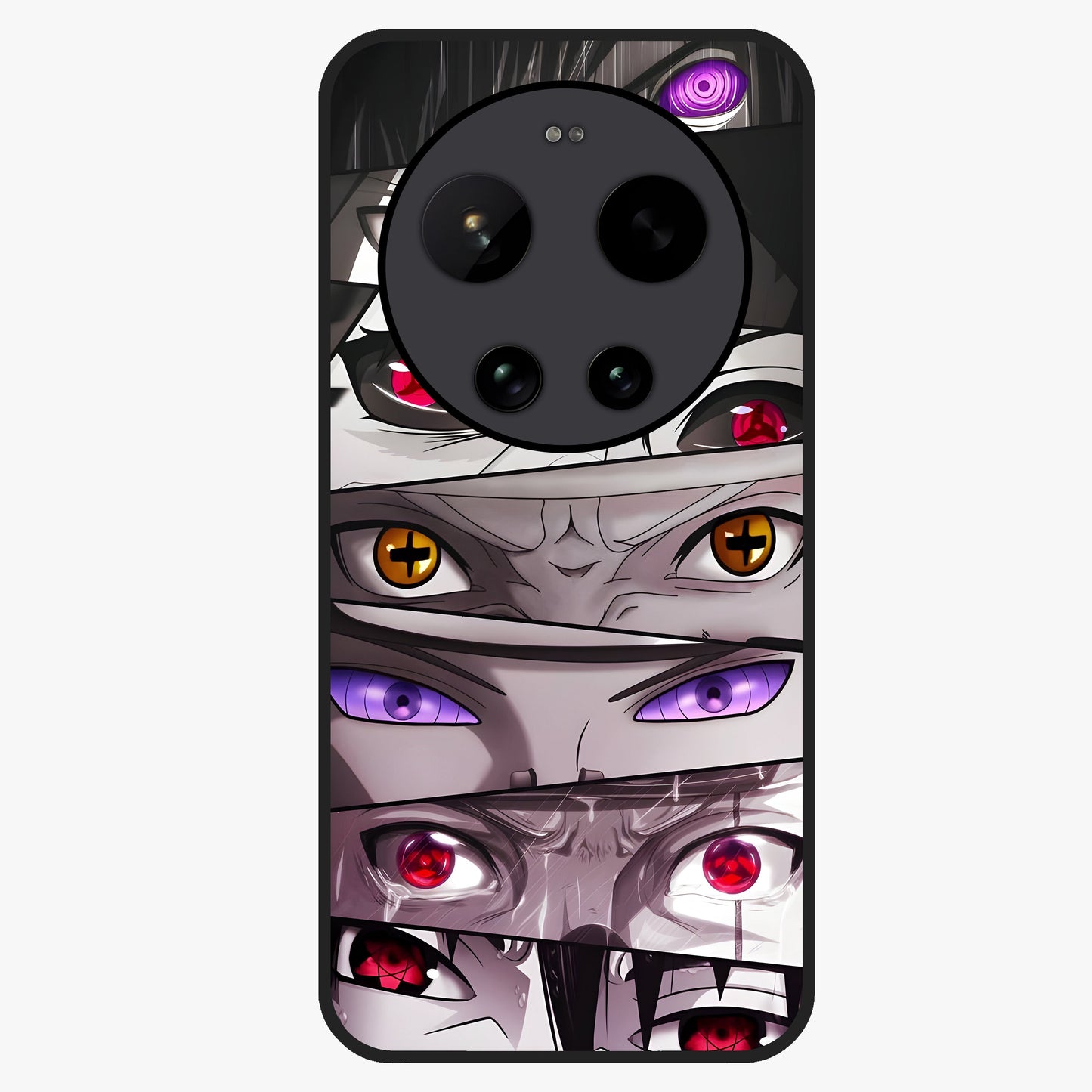 Eyes of Destiny Glass Case showing flat back view with striking eye themed artwork and glossy glass finish.