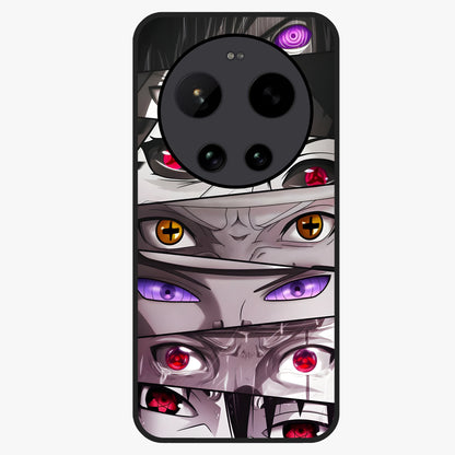 Eyes of Destiny Glass Case showing flat back view with striking eye themed artwork and glossy glass finish.
