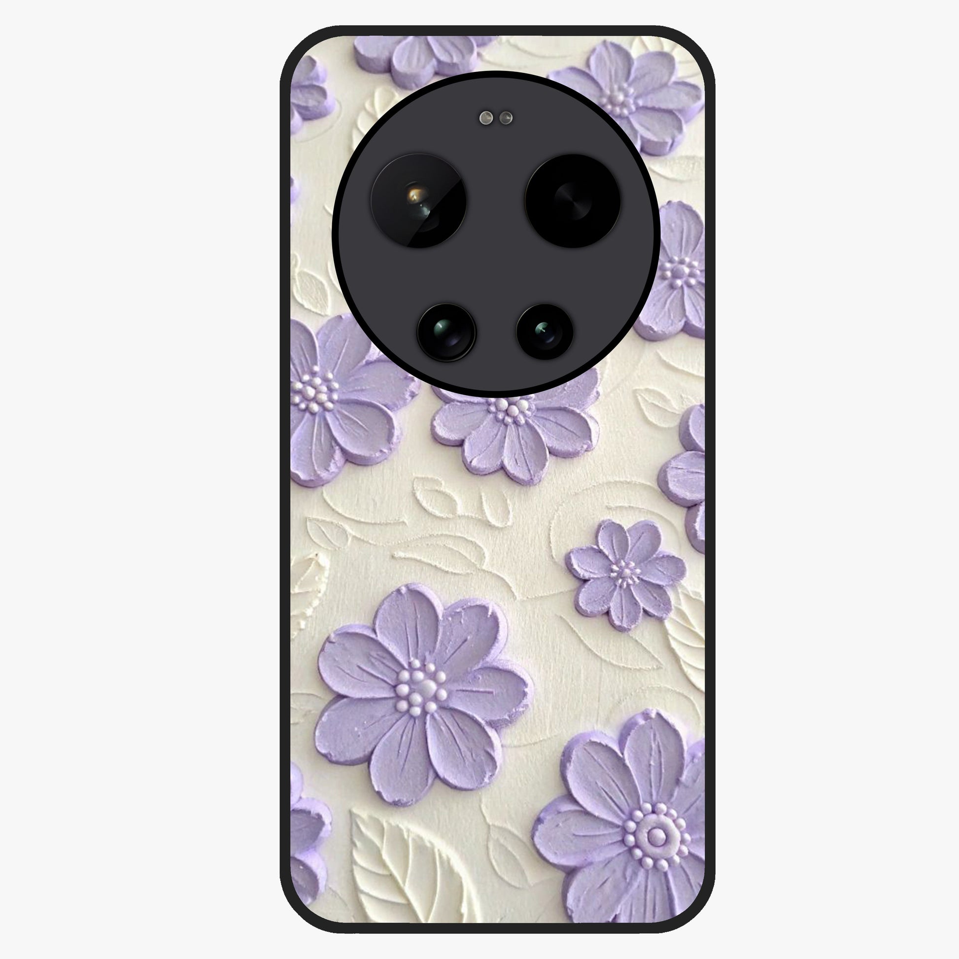 Floral Wall Art With Purple Flowers Glass Case showing flat back view with purple flower artwork and glossy glass finish.