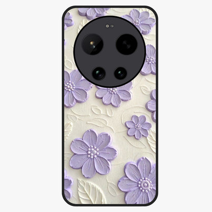 Floral Wall Art With Purple Flowers Glass Case showing flat back view with purple flower artwork and glossy glass finish.