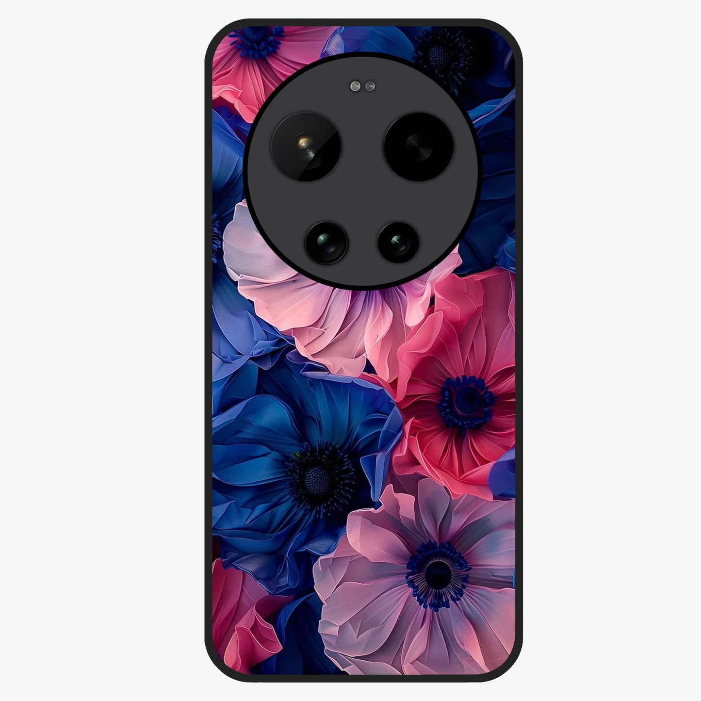 Flower Paper Art Pattern Glass Case showing flat back view with paper cut style floral artwork and glossy glass finish.