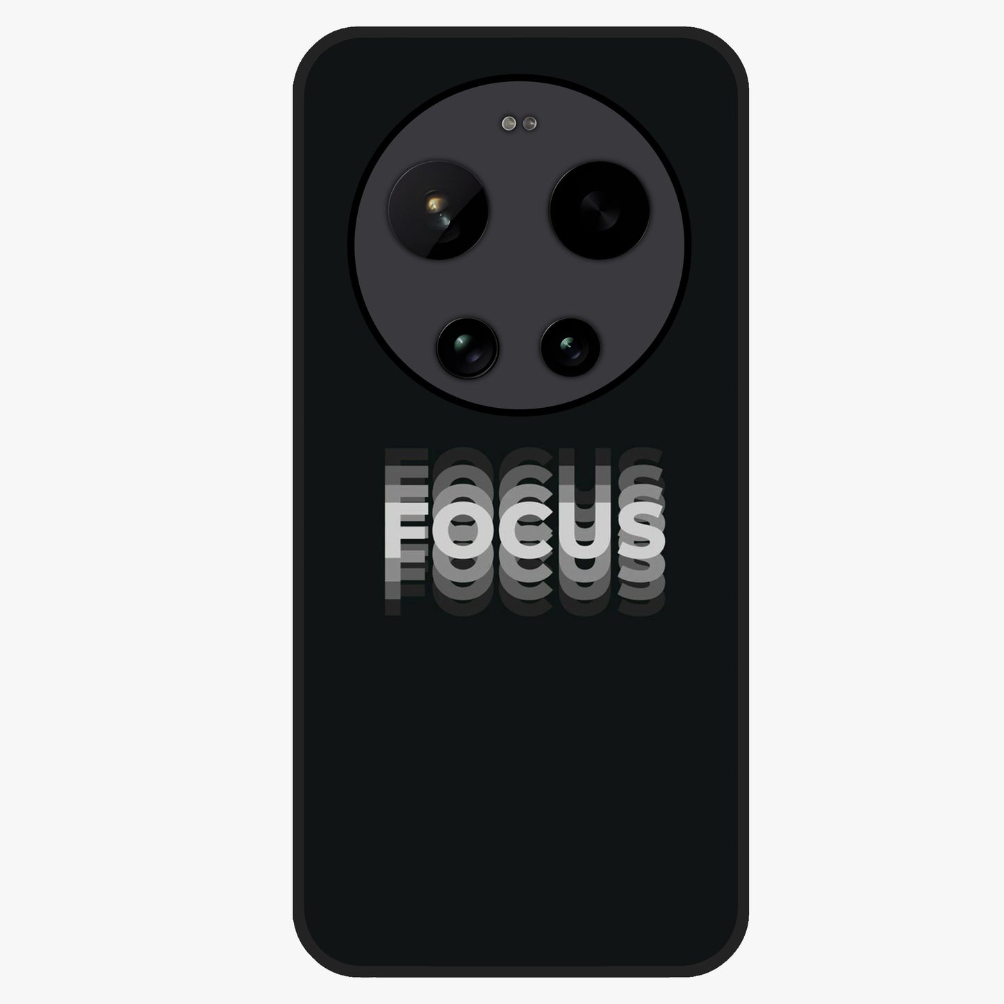 Focus Mode On Glass Case showing flat back view with bold motivational typography design and glossy glass finish.