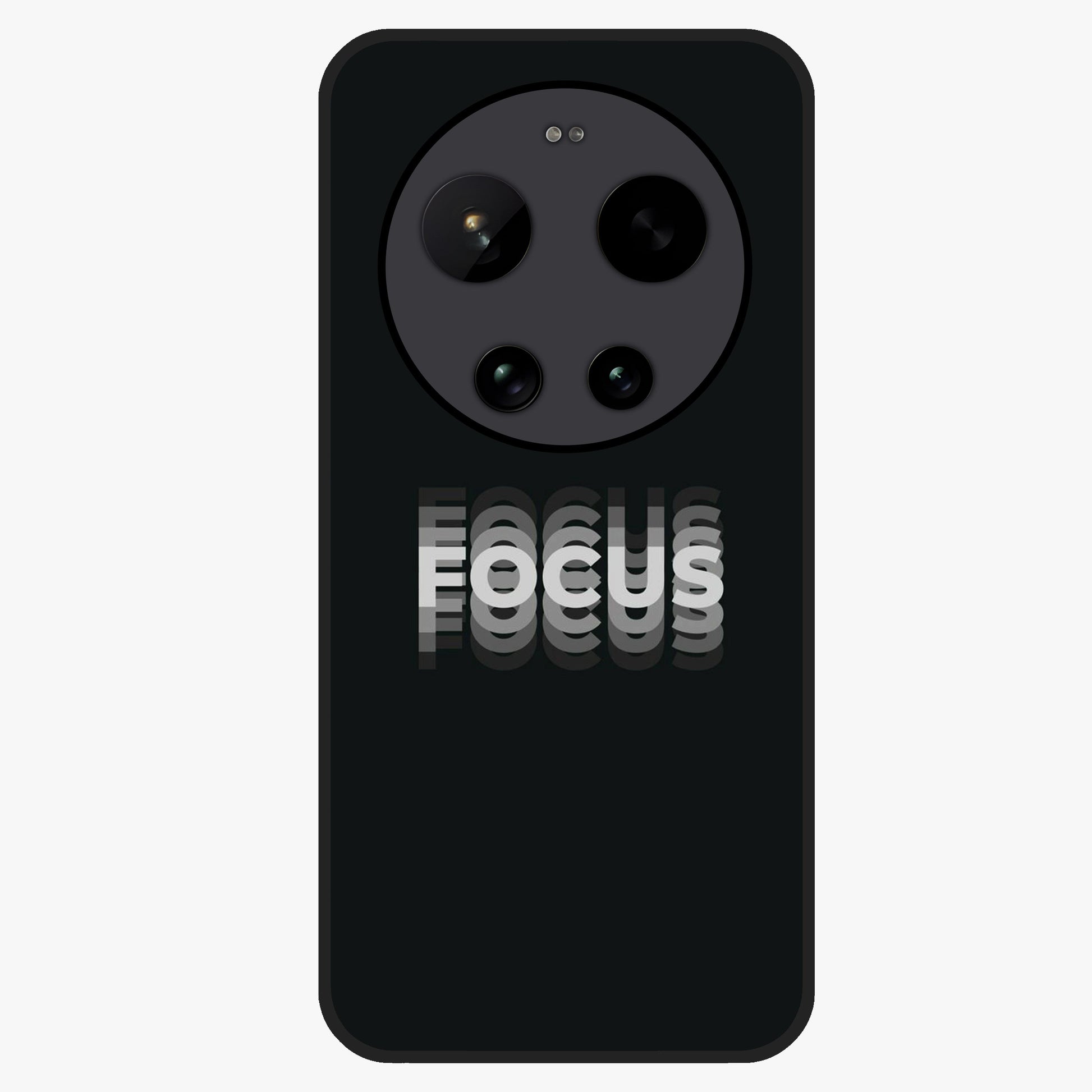 Focus Mode On Glass Case showing flat back view with bold motivational typography design and glossy glass finish.