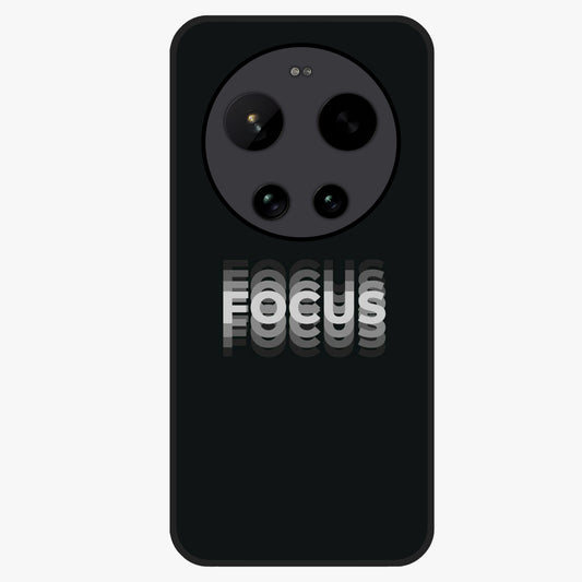 Focus Mode On Glass Case showing flat back view with bold motivational typography design and glossy glass finish.