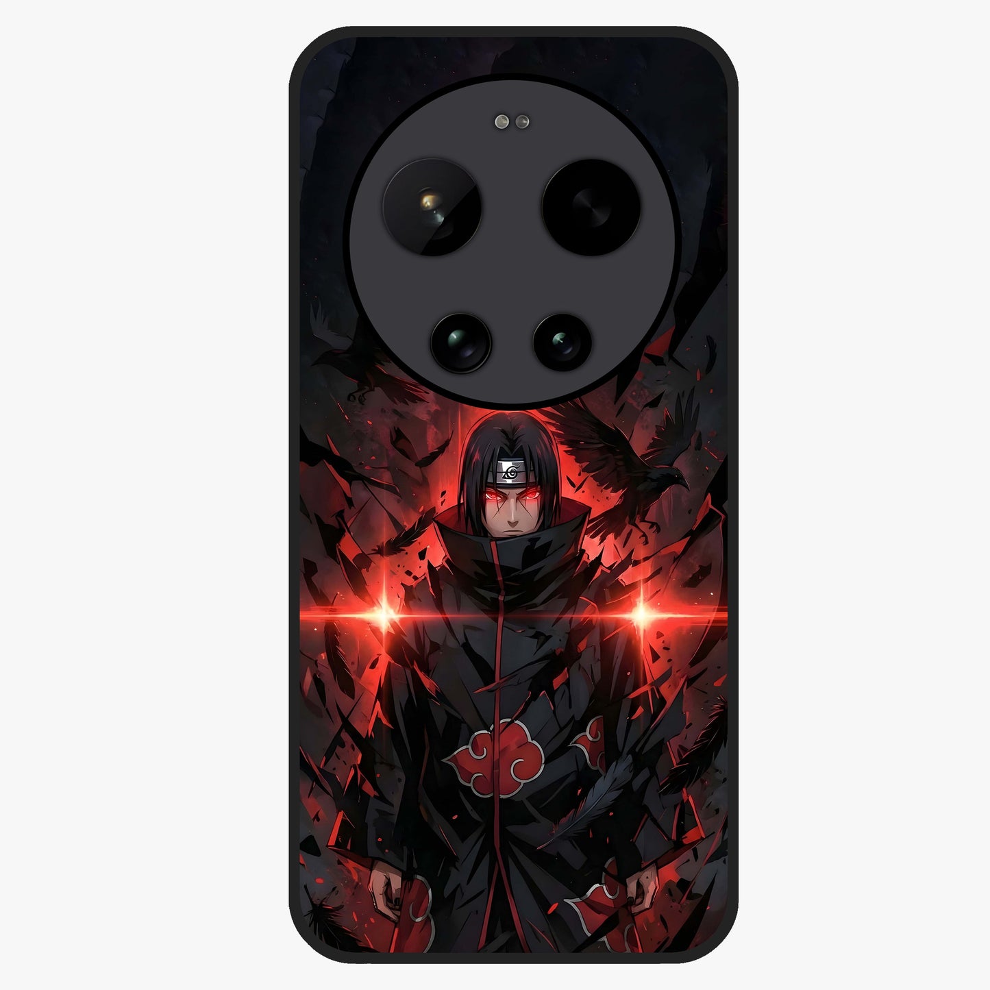 Focused Blade Discipline Glass Case showing flat back view with warrior sword themed artwork and glossy glass finish.