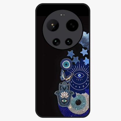 Galactic Charm Cluster Glass Case showing flat back view with glowing celestial charm artwork and glossy glass finish.