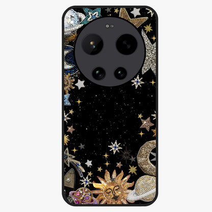 Galactic Jewel Stars Glass Case showing flat back view with sparkling star jewel artwork and glossy glass finish.
