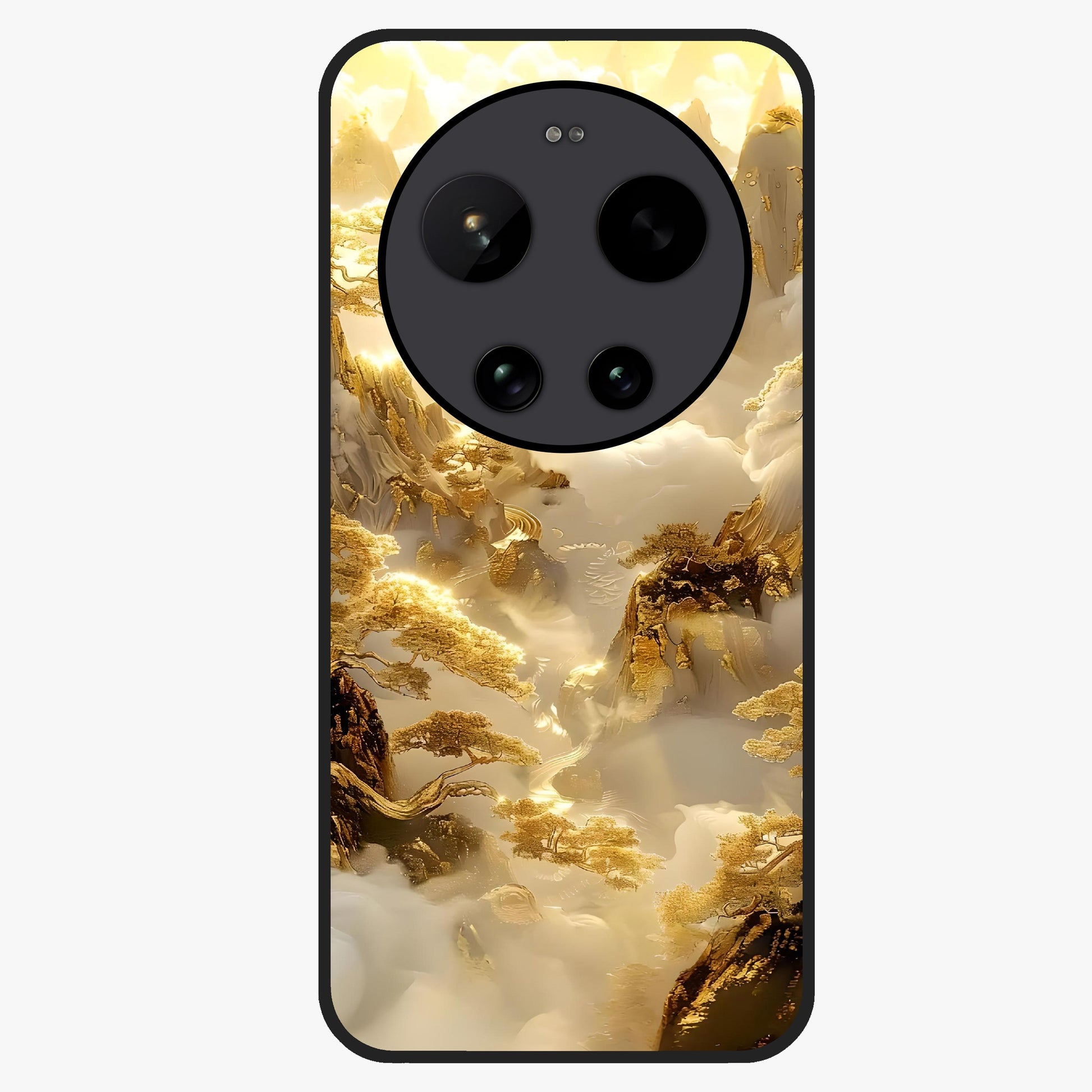 Gates Of Illumination Glass Case showing flat back view with mystical illuminated gate artwork and glossy glass finish.