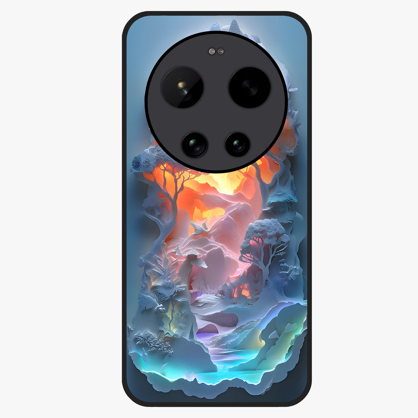 Glow Forest Portal Glass Case showing flat back view with glowing forest portal artwork and glossy glass finish.