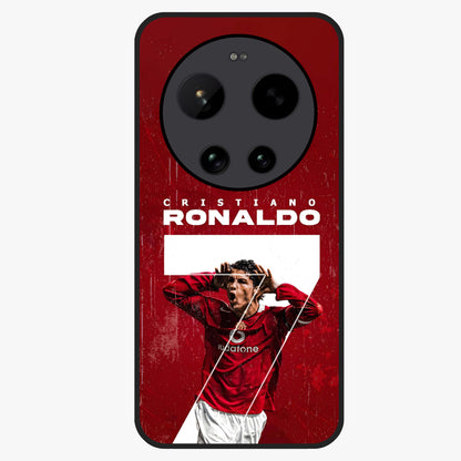 Goal Celebration Legacy Glass Case showing flat back view with football celebration inspired artwork and glossy glass finish.