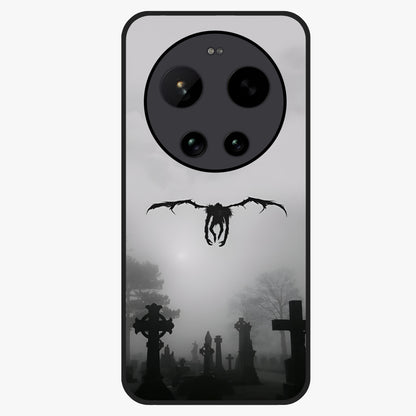 Graveyard Shadow Descent Glass Case showing flat back view with dark graveyard themed artwork and glossy glass finish.