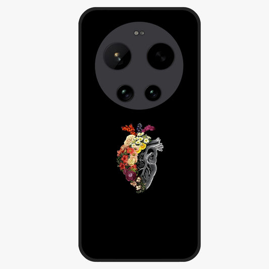 Heart With Flowers Glass Case showing flat back view with heart shaped floral artwork and glossy glass finish.