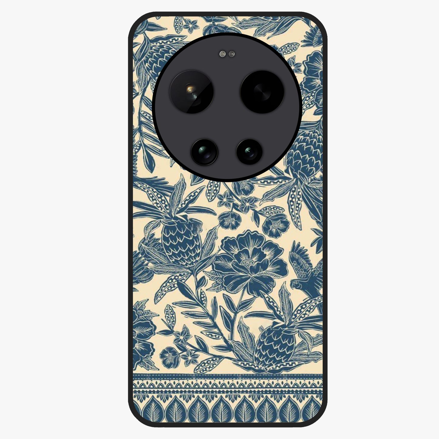 Heirloom Wild Bloom Glass Case showing flat back view with vintage inspired wild flower artwork and glossy glass finish.