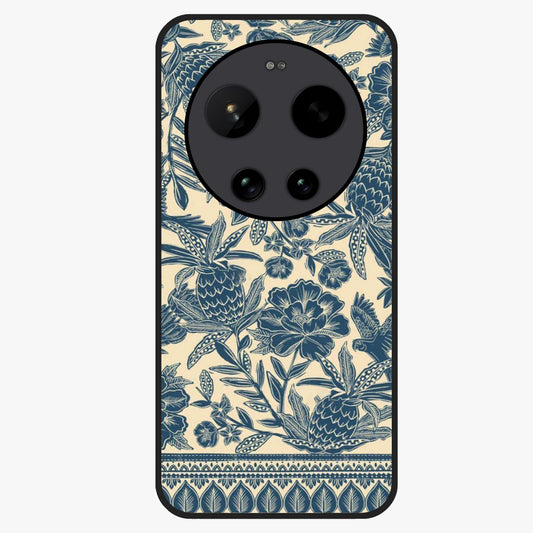 Heirloom Wild Bloom Glass Case showing flat back view with vintage inspired wild flower artwork and glossy glass finish.