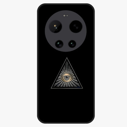 Illuminati Evil Glass Case showing flat back view with mysterious illuminati symbol artwork and glossy glass finish.