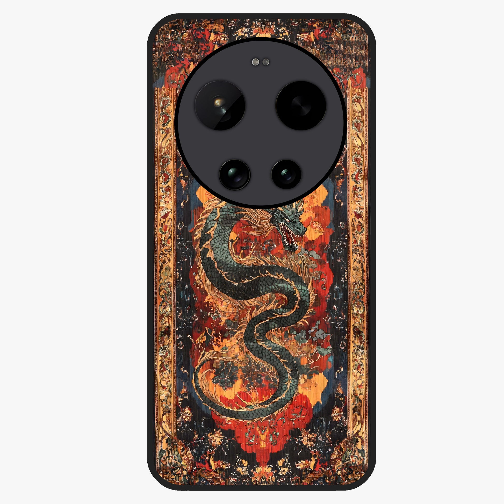 Inferno Dragon Soul Glass Case showing flat back view with fiery dragon artwork and glossy glass finish.
